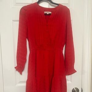 LOFT Vibrant Red Long Sleeve Dress